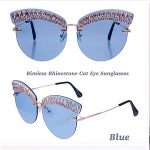 NEW BLING RIMLESS BLUE RHINESTONE SUNGLASSES
